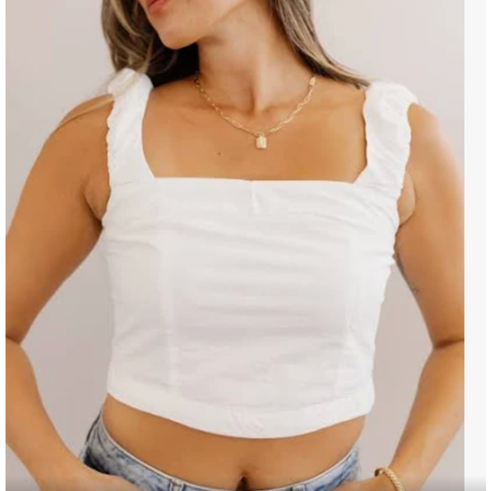 Free People cropped ASHLEY TANK TOP | Size L White, NEW   N1
